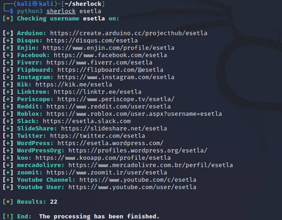 Sherlock проверяет, встречается ли одно и то же имя пользователя в нескольких социальных сетях.